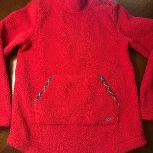 Vineyard Vines Red Fleece Pullover with Plaid Trim